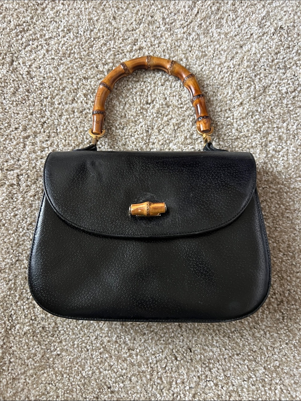 Vintage Black Bamboo Handle Handbag Purse
